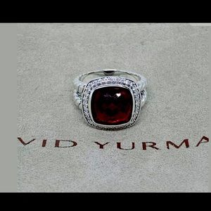 Davis Yurman 11mm Albion ring sterling silver-garnet stone & diamonds sz 6.75